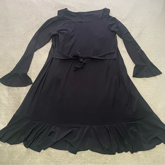 SYMPLI bell sleeve ruffle long cardi size 8 navy EUC - Picture 7 of 8